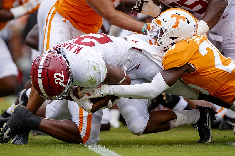 Tennessee Athletics photo by Kate Luffman / Alabama running back Najee Harris (22) scored three touchdowns and gained 97 yards on 20 carries Saturday afternoon as the Crimson Tide cruised to a 48-17 win at Tennessee.