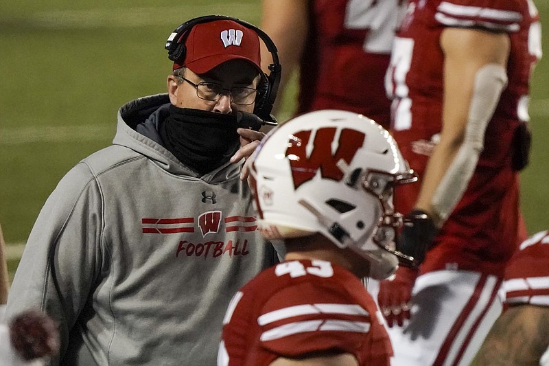 AP photo by Morry Gash / Wisconsin football coach Paul Chryst talks to players during the first half of last Friday's Big Ten season opener against visiting Illinois.