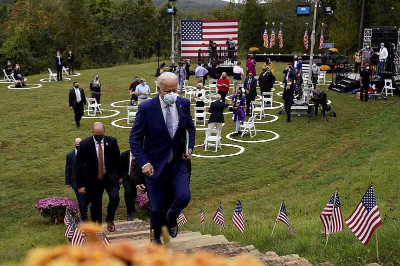 Associated Press photo by Andrew Harnik / Democratic presidential candidate former Vice President Joe Biden leaves a properly social-distanced event where he spoke at Mountain Top Inn & Resort, Tuesday in Warm Springs, Ga.