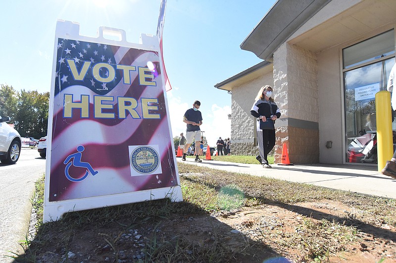 Staff Photo by Matt Hamilton / Voters wait in line to vote on Thursday at the Hamilton County Election Commission. Thursday Oct. 29, 2020 was the final day for early voting in Tennessee. 