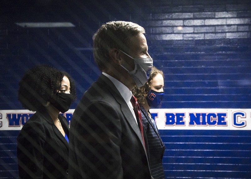 Staff photo by Troy Stolt / Governor Bill Lee walks through the halls of Cleveland High School during his visit on Thursday, Oct. 29, 2020 in Cleveland, Tenn.