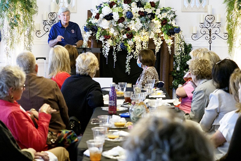 Staff photo by C.B. Schmelter / State Sen. Todd Gardenhire speaks to the Hamilton County Republican Women's Club at Mountain Oaks Tea Room on Tuesday, Oct. 20, 2020 in Ooltewah, Tenn. He was not wearing a mask, nor were many of the attendees.