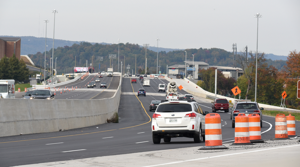 Staff Photo by Matt Hamilton / Vehicles drive along U.S. Highway 27 on Thursday, Nov. 5, 2020. Construction crews on the $143.2 million U.S. Highway 27 improvement project in downtown Chattanooga are working on the last details and are on schedule to complete the project by the end of the year. Dement Construction Co., LLC is the contractor on the project that started in late 2015.