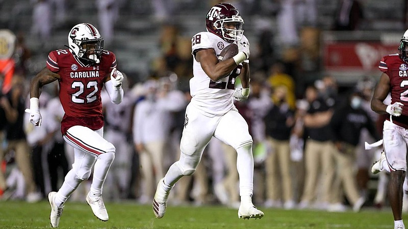 Texas A&M photo by Craig Bisacre / Texas A&M sophomore running back Isaiah Spiller rushed for 131 yards Saturday night during a 48-3 trampling of South Carolina in Columbia.