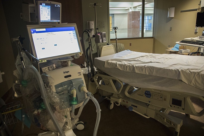 Staff photo by Troy Stolt / A ventilator machine is seen in CHI Memorial Hospital's critical care unit on Friday, Aug. 21, 2020 in Chattanooga, Tenn.