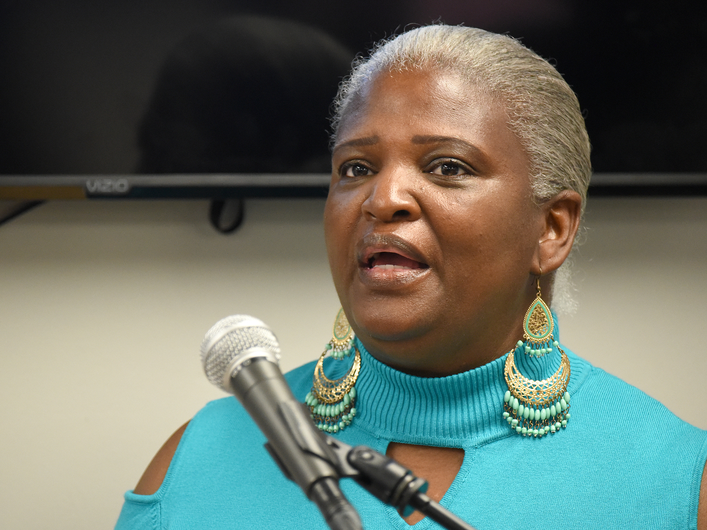 Staff Photo by Matt Hamilton / Jackie Gilliam with Gilliam Construction Cleanup speaks during a press conference at the Urban League office on Tuesday, Nov. 10, 2020.