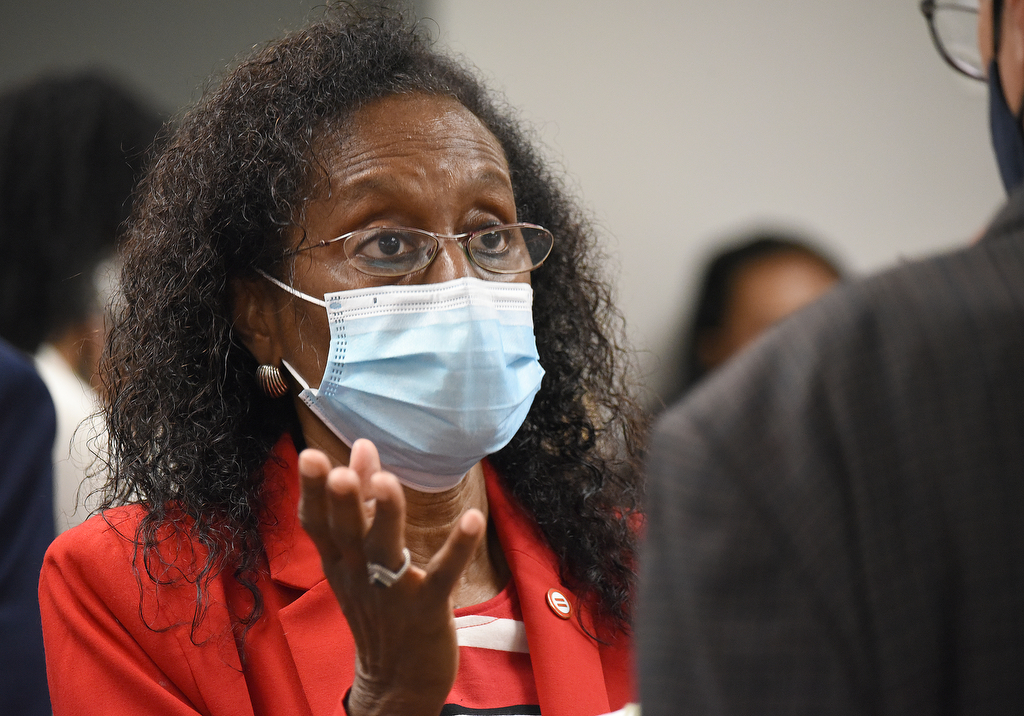 Staff Photo by Matt Hamilton / Vickye Bone with the Urban League speaks to a reporter during a press conference at the Urban League office on Tuesday, Nov. 10, 2020.