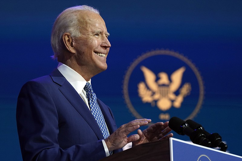 President-elect Joe Biden speaks Monday, Nov. 9, 2020, at The Queen theater in Wilmington, Del. (AP Photo/Carolyn Kaster)