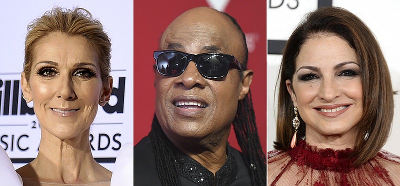 This combination photo shows performers, from left, Celine Dion, Stevie Wonder and Gloria Estefan, who are among the entertainers honoring nurses in a star-studded benefit virtual concert on Thanksgiving. Nurse Heroes Live will stream on the organization's YouTube and Facebook along with LiveXLive on Nov. 26 at 7 p.m. EST. The benefit will provide money for a variety of programs including scholarships for nurses and their children. (AP Photo)