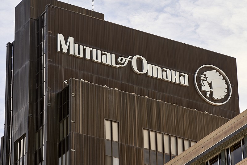 FILE - In this Friday, July 17, 2020 file photo, the Mutual of Omaha logo is seen at the company's corporate headquarters in Omaha, Neb. The insurance company has announced, Thursday, Nov. 12, a new logo without the depiction of a Native American chief. (AP Photo/Nati Harnik, File)