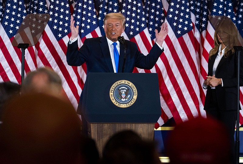 Photo by Doug Mills of The New York Times / President Donald Trump speaks during an election night event in the East Room of the White House in Washington, early Wednesday morning, Nov. 4, 2020.