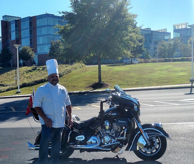 Photo by Anne Braly / John Palacio is executive chef at BlueCross BlueShield of Tennessee's corporate headquarters in Chattanooga, a corporate client of Flik Hospitality Group. Palacio says he likes riding his motorcycle when he's not in the kitchen.
