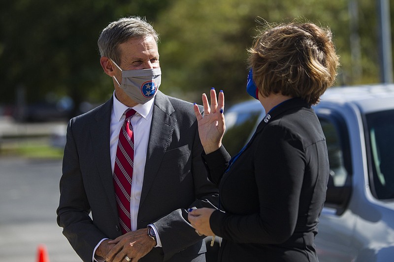 Staff photo by Troy Stolt / Gov. Bill Lee arrives at Cleveland High School for a visit on Thursday, Oct. 29, 2020 in Cleveland, Tenn.