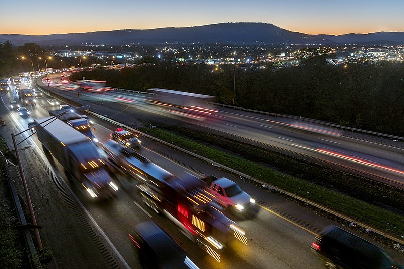 Staff photo by Troy Stolt / In this long exposure photograph, traffic is seen going east and west from the Old Ringgold Road bridge on Interstate 24 on Wednesday, Nov. 18, 2020 in Chattanooga, Tenn.