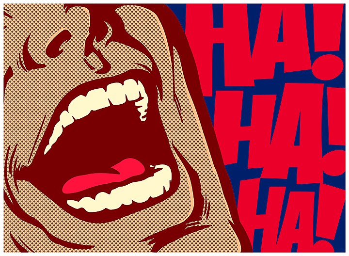 vector illustration/Pop art style comics panel mouth of man laughing out loud