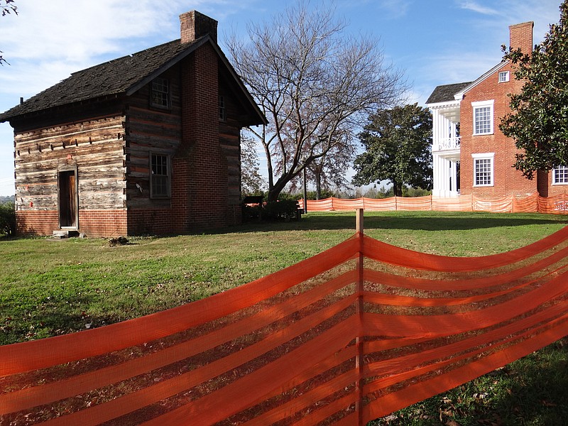 Contributed photo / The two-story log cabin that houses the Chief Vann House's kitchen and workhouse exhibit is getting a complete exterior restoration that include new cedar shakes shingles, window sills, faux chinking and log beams to replace rotten ones, according to the Georgia Department of Natural Resources. During the restoration work the cabin will be closed but the Vann House museum and other log cabins in the farmstead exhibit are available for visitor tours.