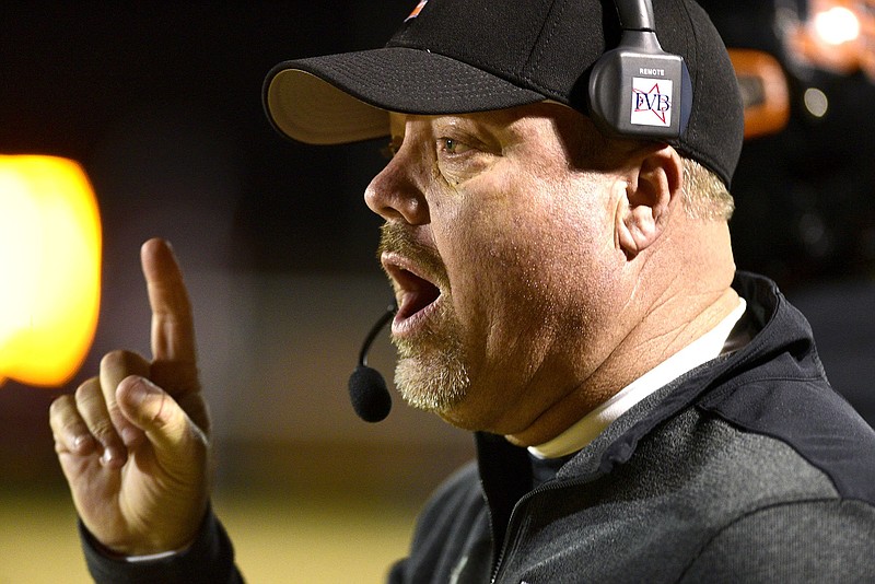 Staff photo by Robin Rudd / South Pittsburg football coach Vic Grider will lead his top-ranked Pirates into the BlueCross Bowl for the TSSAA Class 1A title on Friday.