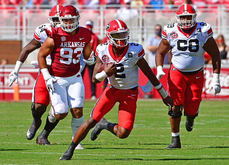 Arkansas photo by Kevin Snyder / Georgia redshirt freshman quarterback D'Wan Mathis, who started the opener against Arkansas and also played against Florida, entered the NCAA transfer portal Monday.