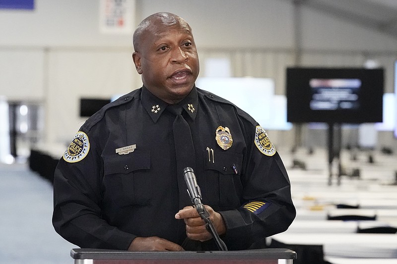 Nashville, Tenn., Interim Police Chief John Drake speaks Oct. 16, 2020, in Nashville, Tenn. Drake was named Monday, Nov. 30, 2020, as the new Nashville chief of police. (AP Photo/Mark Humphrey)