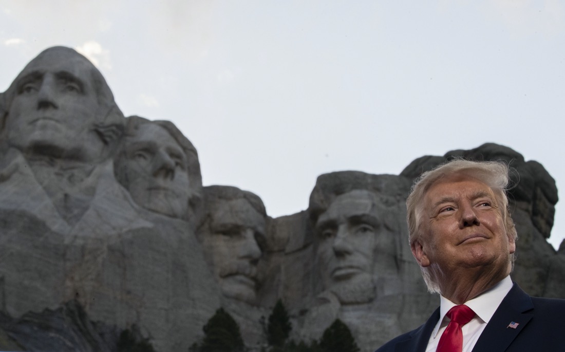 President Donald Trump smiles during a visit to Mount Rushmore National Memorial near Keystone, S.D., on July 3, 2020. (AP Photo/Alex Brandon)