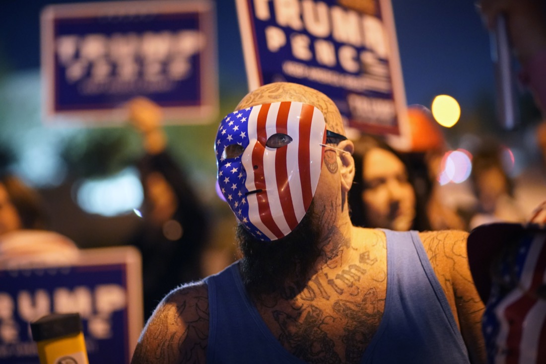Supporters of President Donald Trump protest the Nevada vote in front of the Clark County Election Department in Las Vegas on Nov. 4, 2020. (AP Photo/John Locher)