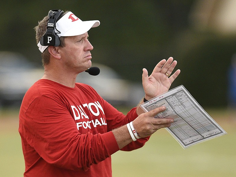 Matt Land encourages his Catamounts.  The Northwest Whitfield Bruins hosted the Dalton Catamounts in a North Georgia rivalry game on August 31, 2018.  