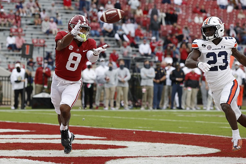 Crimson Tide photos / Alabama sophomore receiver John Metchie, who had two touchdown catches in last weekend's 42-13 defeat of Auburn, believes the top-ranked Crimson Tide will continue to be prepared for challenges in a season that contains no more games inside Bryant-Denny Stadium.