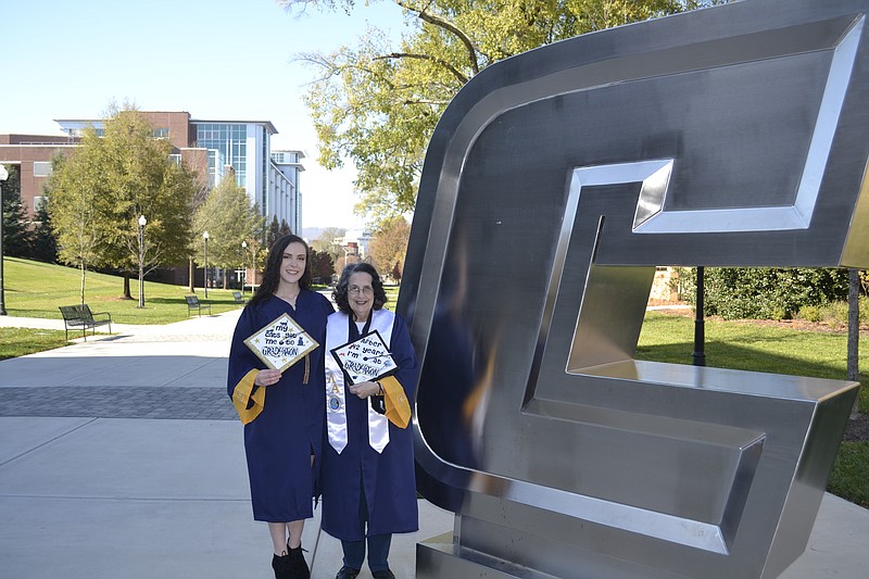 Melody Ormand, left, and her grandmother Pat Ormond, right, graduate together at the University of Tennessee at Chattanooga on Nov. 20, 2020. / Contributed photo by Ashley Glaze