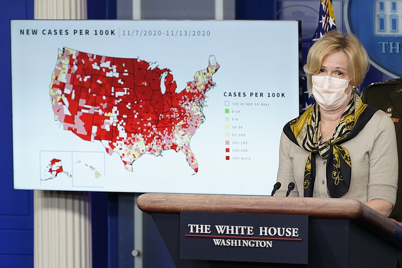 Photo by Susan Walsh of The Associated Press / Dr. Deborah Birx, the White House's coronavirus response coordinator, speaks during a briefing with the coronavirus task force at the White House in Washington on Thursday, Nov. 19, 2020.