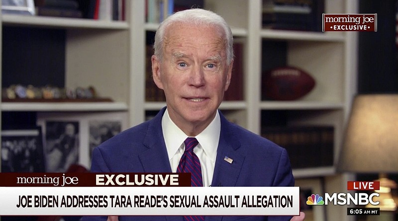 Associated Press File Photo / A video framegrab image from MSNBC's "Morning Joe" shows then-Democratic presidential candidate Joe Biden speaking from his basement bunker to co-host Mika Brzezinski in May.