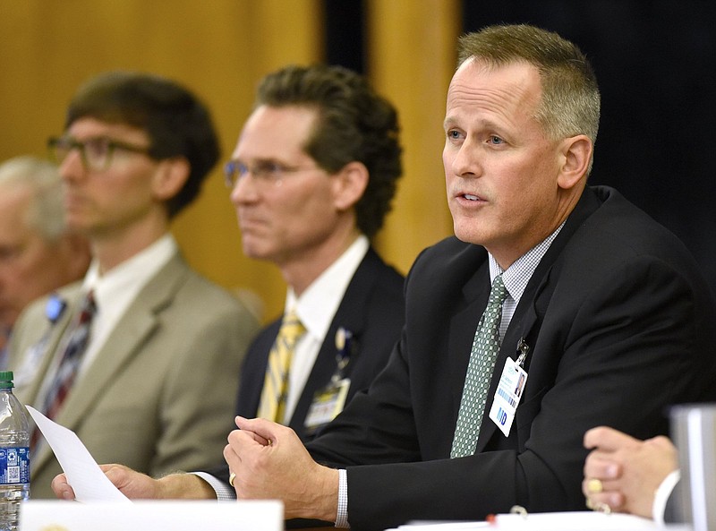 Staff Photo by Robin Rudd/  Erlanger President and CEO William Jackson thanks the Board of Trustees for their confidence.  The Chattanooga-Hamilton County Hospital Authority Board of Trustees finalized the contract of new CEO Dr. William Jackson at their meeting on September 26, 2019.