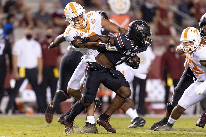 Tennessee Athletics photo / Tennessee freshman strongside linebacker Tyler Baron has been making tackles for the Volunteers since their opening win at South Carolina on Sept. 26.