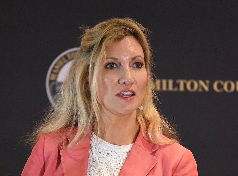 Christy Gillenwater speaks during a news conference on Sept. 9, 2020, at the Hamilton County Health Department in Chattanooga. / Staff photo by Matt Hamilton