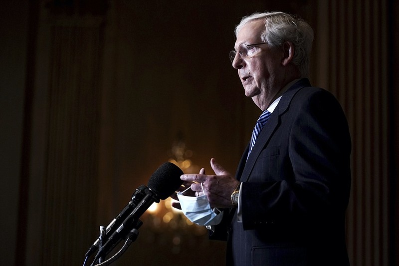 Senate Majority Leader Mitch McConnell of Kentucky talks during a news conference Tuesday, Dec. 8, 2020, on Capitol Hill in Washington/Greg Nash/Pool via AP)