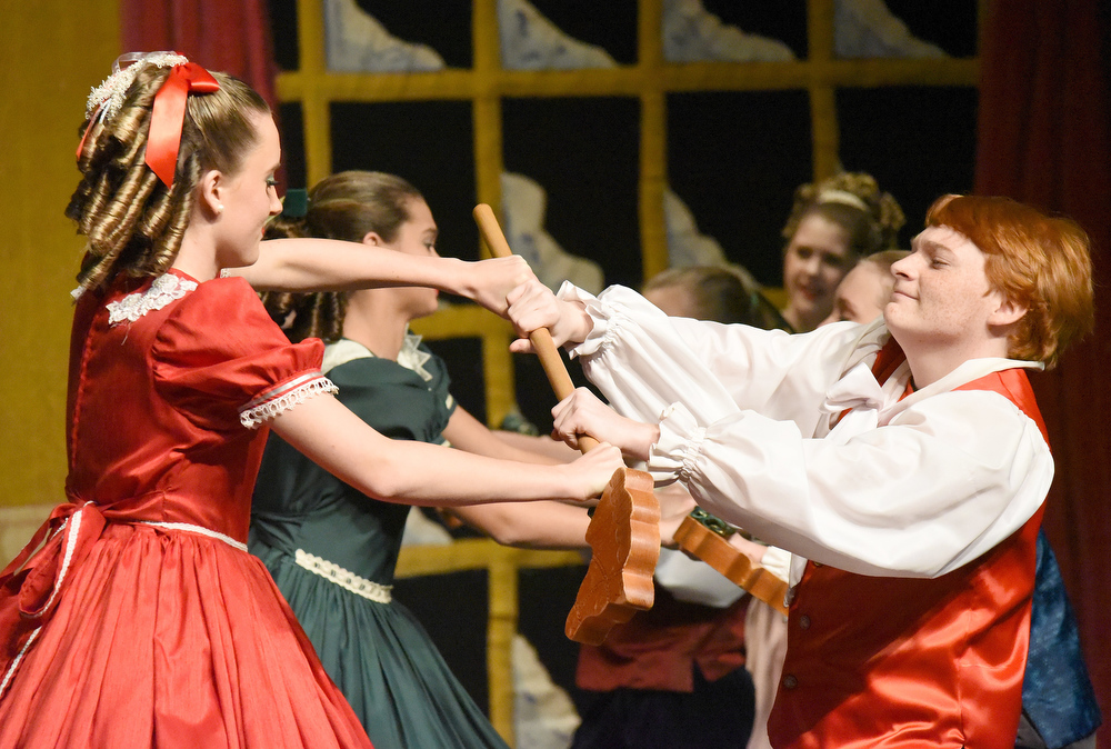 Staff Photo by Matt Hamilton / Claire Miller, left, plays Clara and Ellis Stephens, right, plays Fritz during a rehearsal for "The Nutcracker 2020" by The Dance Theatre of Dalton at the Colonnade Center in Ringgold on Wednesday, Dec. 9, 2020. In previous years, the performance was at Dalton High School, but COVID-19 precautions have moved the performance to the Colonnade Center. Tickets are only available to family members but the performances can be viewed at http://daltontoday.com for no charge.
