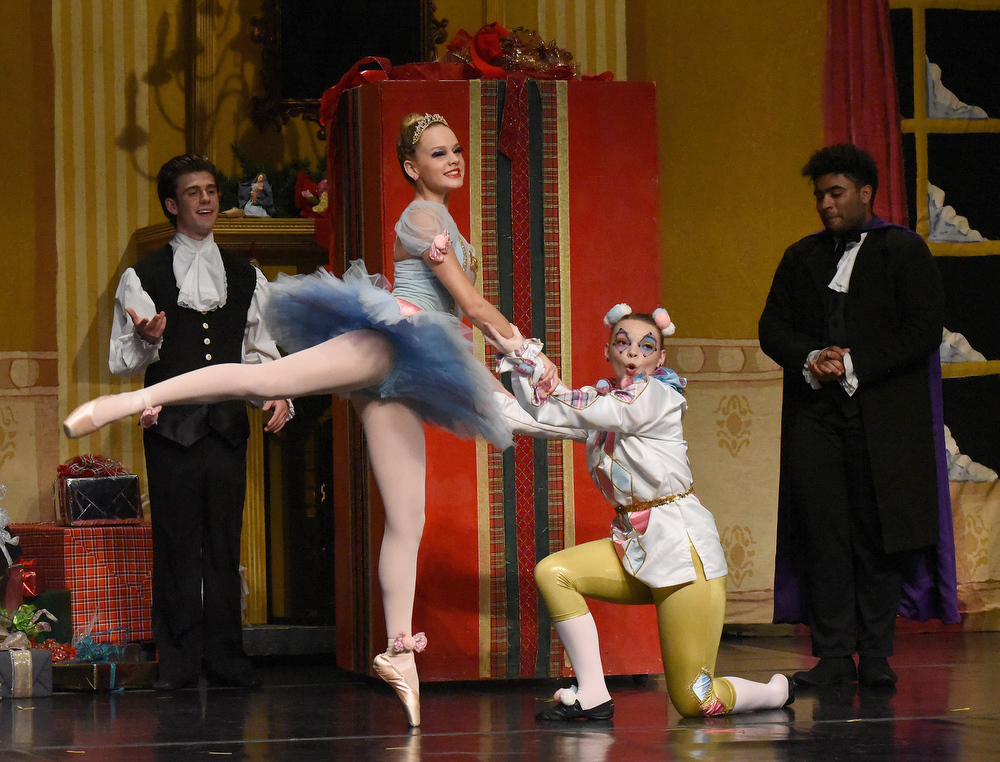 Staff Photo by Matt Hamilton / Maddie King, left, plays the Columbine as Emily Stephens plays the Harlequin during a rehearsal for "The Nutcracker 2020" by The Dance Theatre of Dalton at the Colonnade Center in Ringgold on Wednesday, Dec. 9, 2020. In previous years, the performance was at Dalton High School, but COVID-19 precautions have moved the performance to the Colonnade Center. Tickets are only available to family members but the performances can be viewed at http://daltontoday.com for no charge.