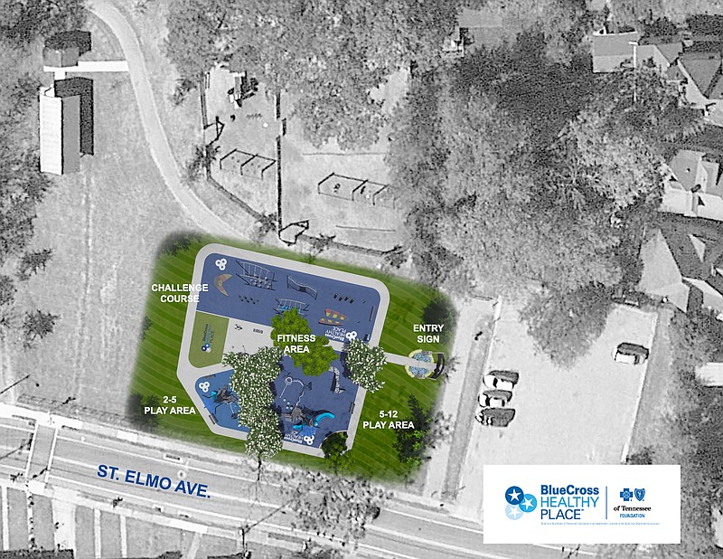 Contributed rendering by BlueCross BlueShield of Tennessee / Rendering shows aerial view of the proposed changes for the St. Elmo Park to be made in 2021 through a grant from the BlueCross BlueShield of Tennessee Foundation.