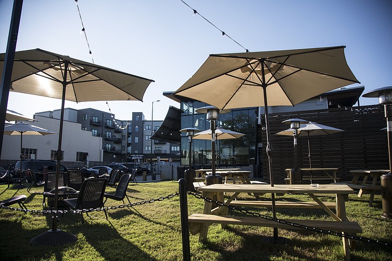 Staff photo by Troy Stolt / The outdoor dining area of the Flying Squirrel is seen on Friday, Oct. 30, 2020, in Chattanooga.