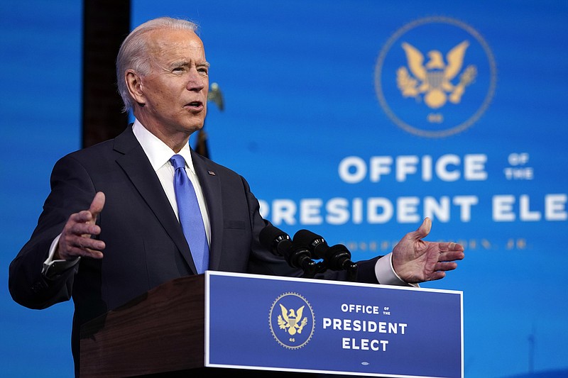 President-elect Joe Biden speaks after the Electoral College formally elected him as president, Monday, Dec. 14, 2020, at The Queen theater in Wilmington, Del. (AP Photo/Patrick Semansky)