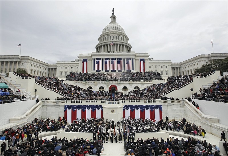 FILE - In this Jan. 20, 2017 file photo, President Donald Trump delivers his inaugural address after being sworn in as the 45th president of the United States during the 58th Presidential Inauguration at the U.S. Capitol in Washington. (AP Photo/Patrick Semansky)