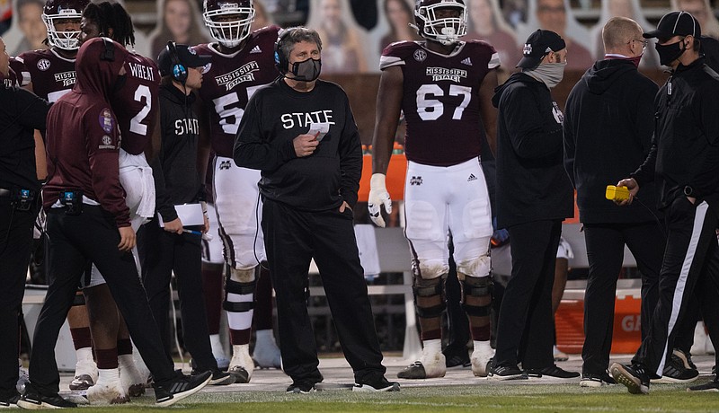 Mississippi State Athletics photo / Mississippi State first-year head football coach Mike Leach watches from the sideline during last Saturday night's 24-10 loss to visiting Auburn, which dropped the Bulldogs to 2-7.