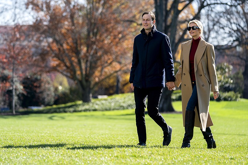 Photo by Stefani Reynolds of The New York Times / Jared Kushner and Ivanka Trump walk on the South Lawn of the White House in Washington on Sunday, Nov. 29, 2020, following a weekend at Camp David.