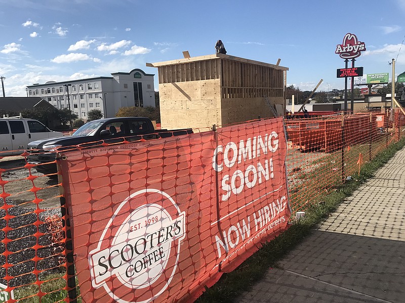 Photo by Dave Flessner / The Scooter's coffee franchise moving into Chattanooga is looking to hire workers to staff the new drive-through shop on Shallowford Road