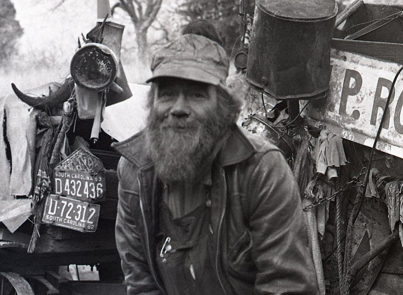 THUMBNAIL ONLY - Charles "Goat Man" McCartney on a visit to the Chattanooga area in 1964. McCartney was known throughout the South for his goat-drawn wagon and campfire preaching. / Photo from Free Press archives at ChattanoogaHistory.com.