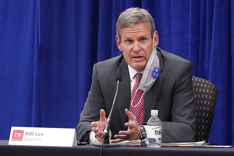 Gov. Bill Lee speaks during the Tennessee Higher Education Commission session of the state budget hearings Tuesday, Nov. 10, 2020, in Nashville, Tenn. (AP Photo/Mark Humphrey)