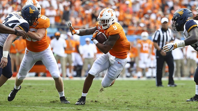 Tennessee Athletics photo / Former Tennessee running back Tim Jordan had 20 carries for 118 yards during a 40-14 loss to West Virginia in Charlotte, N.C., that opened the 2018 season. The Volunteers and Mountaineers will meet again in the Liberty Bowl on New Year's Eve.