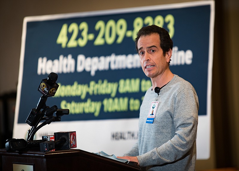 Staff photo by Troy Stolt / Dr. Fernando Urrego speaks during a press conference about vaccination for COVID-19 at the Hamilton County Health Department's Golley Auditorium on Tuesday, Dec. 22, 2020, in Chattanooga, Tenn.
