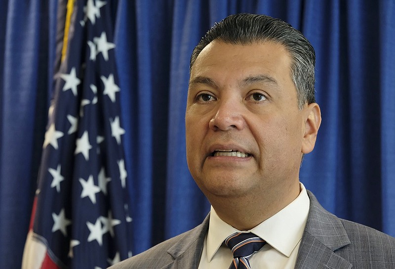 FILE - In this Nov. 2, 2018, file photo, California Secretary of State Alex Padilla speaks in San Francisco. California Gov. Gavin Newsom appointed Secretary of State Alex Padilla on Tuesday, Dec. 22, 2020, as the state's next U.S. senator to fill the seat being vacated by Vice President-elect Kamala Harris. (AP Photo/Eric Risberg, File)