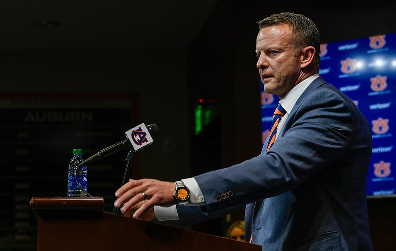 Auburn Athletics photo by Todd Van Emst / Auburn football coach Bryan Harsin speaks to reporters via Zoom during his introductory news conference Thursday afternoon.