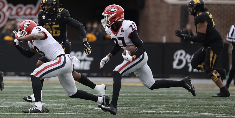 Photo by Cassie Florido / Georgia redshirt junior defensive back Eric Stokes (27), the only player nationally this season with two interceptions returned for touchdowns, has declared for the NFL draft and will not play in Friday's Chick-fil-A Peach Bowl against Cincinnati.